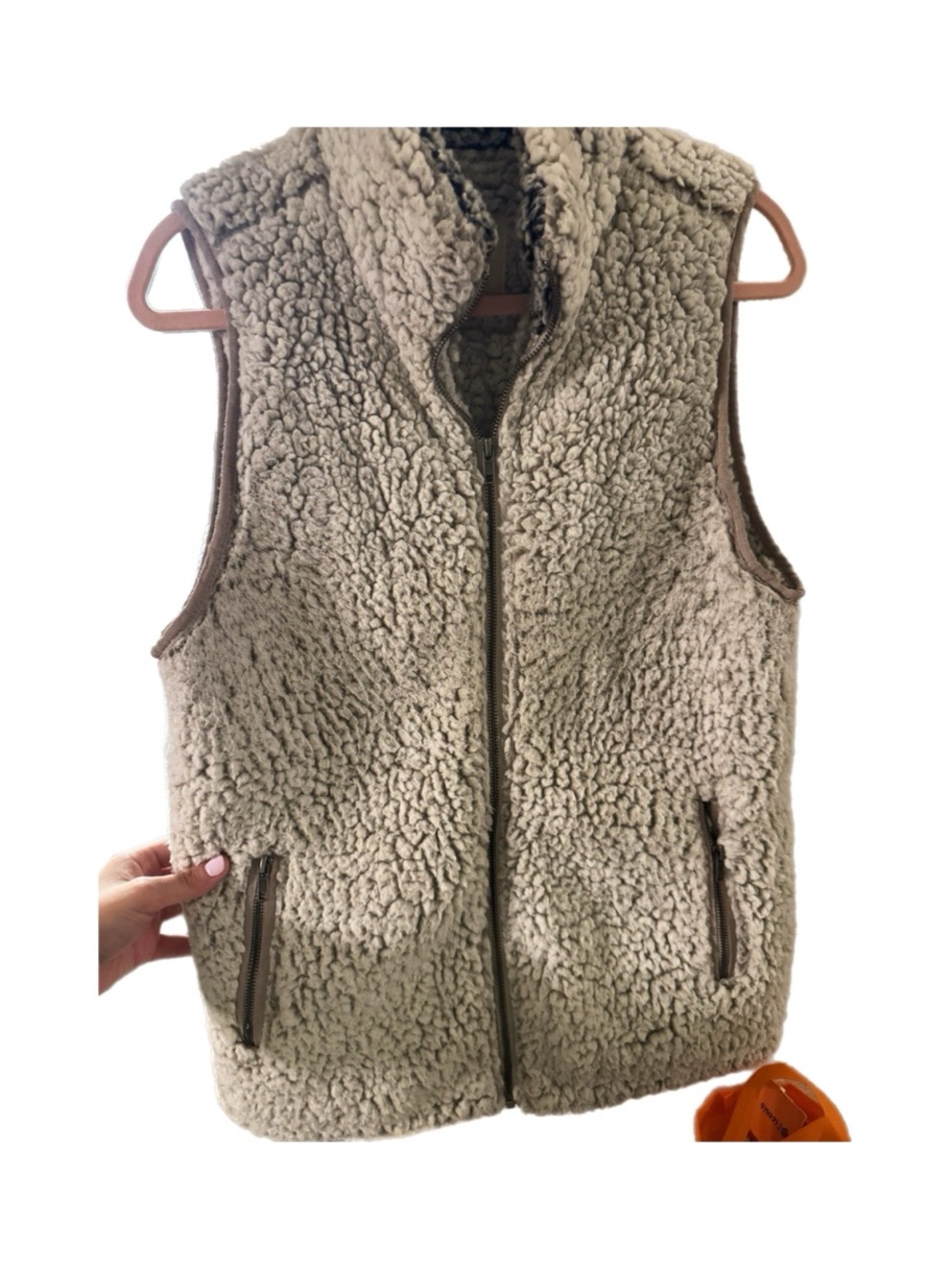 Thread & Supply Taupe Sherpa Zip-Up Vest